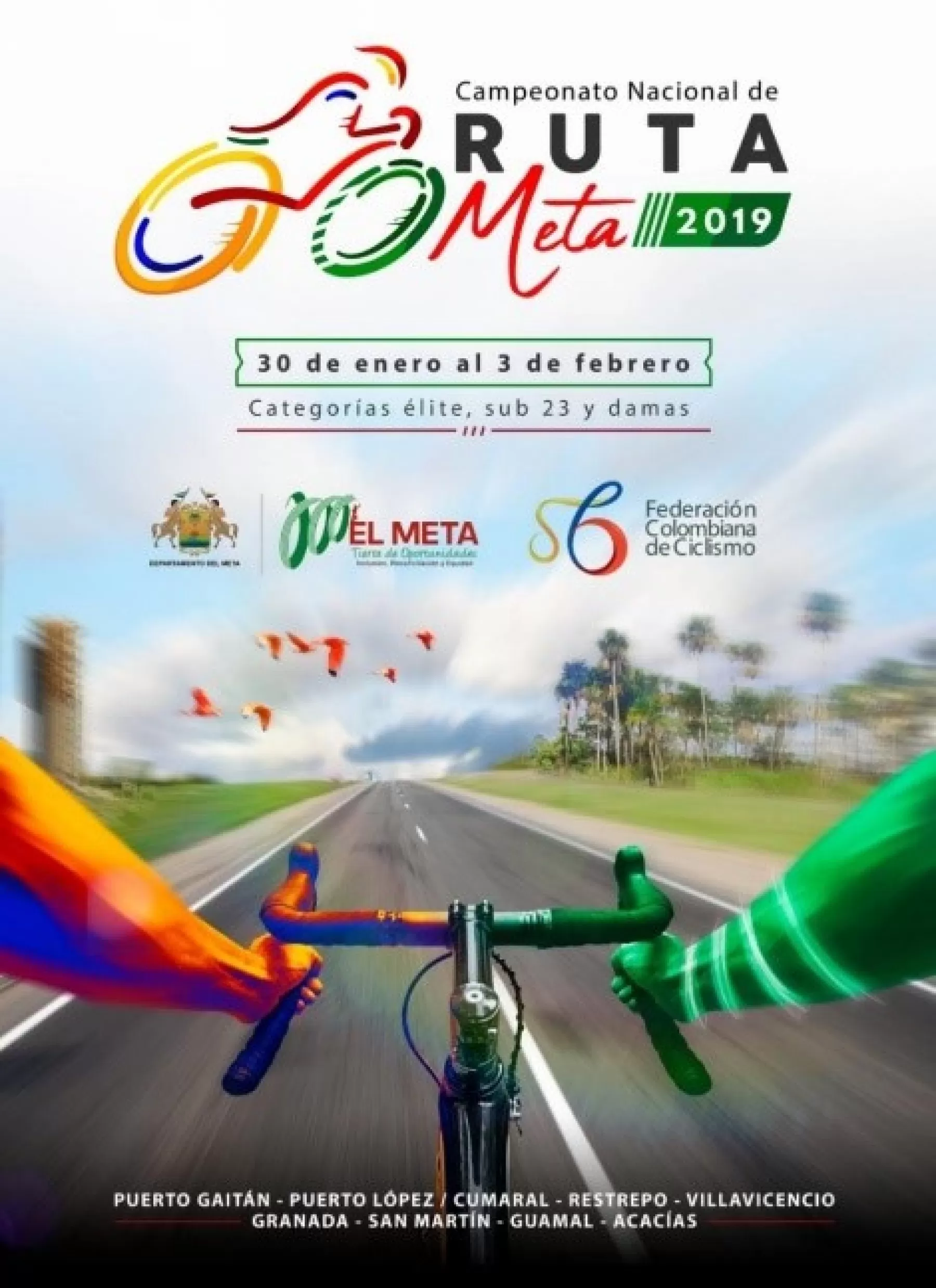El  Campeonato Nacional de ruta 2019,  se vivirá en el departamento del Meta del 30 de enero al 3 de febrero del año entrante.