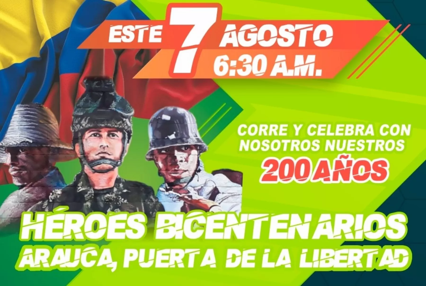 Carrera atlética 7k Héroes Bicentenarios este miércoles 7 de agosto en Arauca