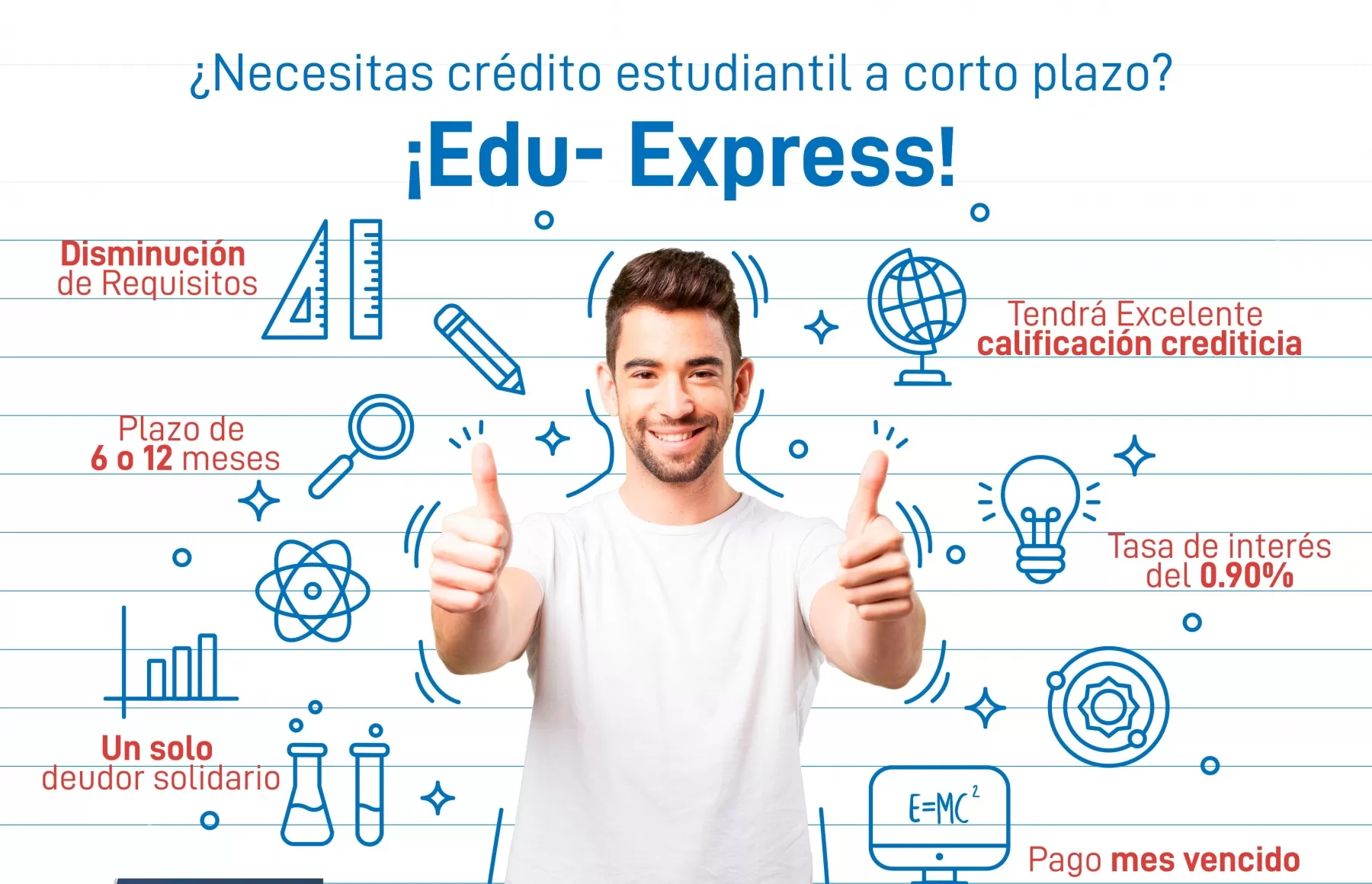 Se trata de un crédito educativo para educación superior a corto plazo con beneficios en tiempo y tasa de interés, entre otros.