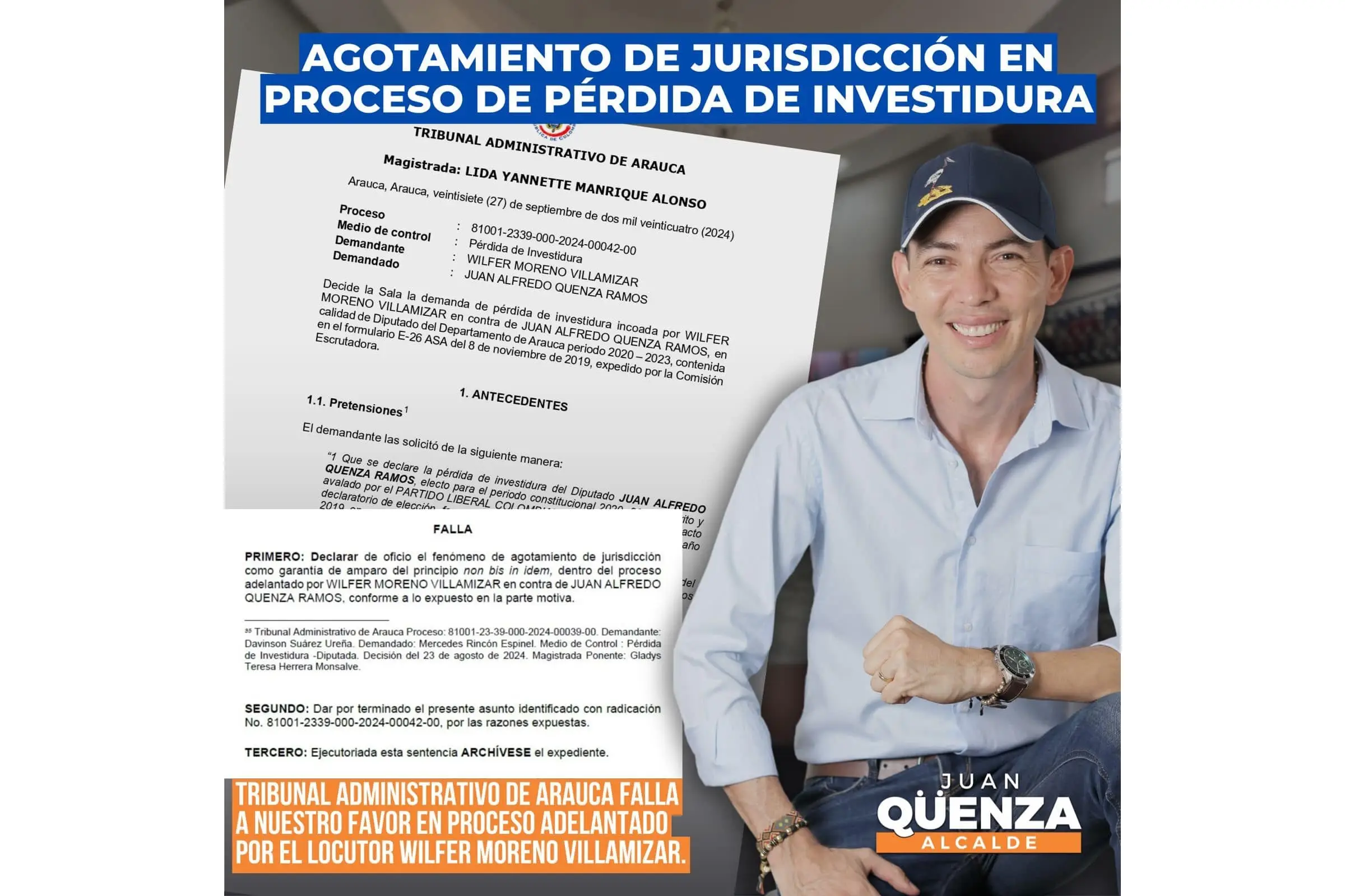 Alcalde de Arauca, Juan Qüenza, gana otra demanda por pérdida de investidura