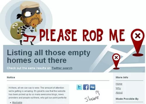 <p>Sitio de Please Rob Me</p>