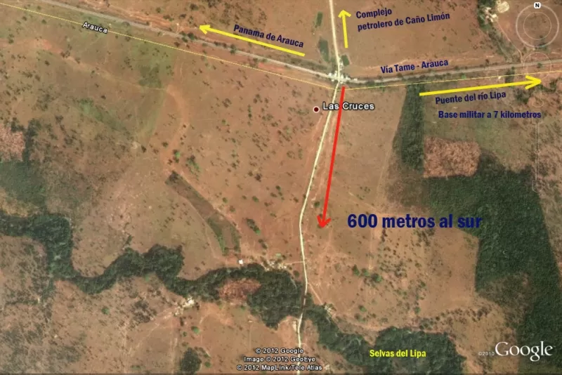 La Brigada 18 informó que el hecho ocurrió a las 4:30 de la tarde del sábado 17 de marzo a 600 metros al sur de la carretera Tame - Arauca, en el sector de la vereda Las Cruces en el municipio de Arauquita.