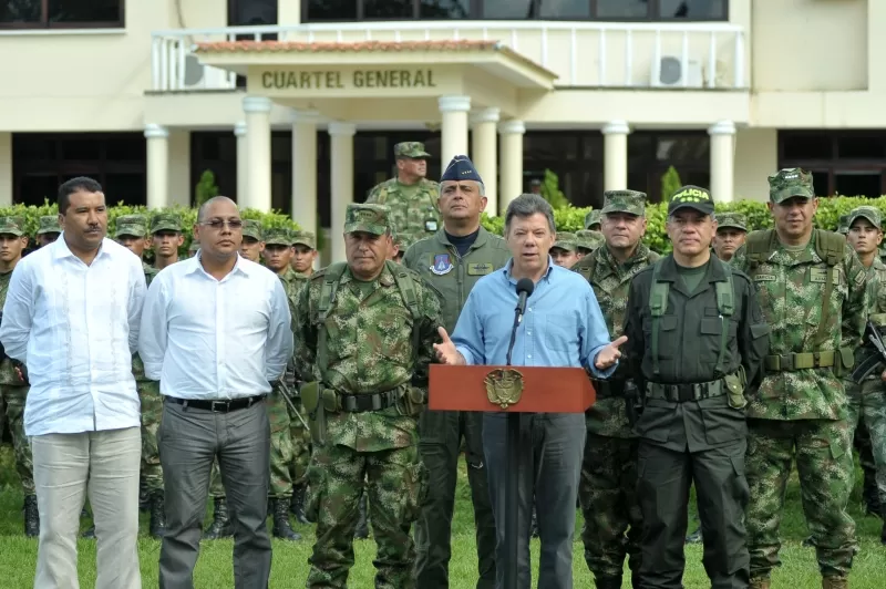 El Presidente Juan Manuel Santos advirtió este jueves desde Arauca que el terrorismo no es para hacer política ni causa electoral, y añadió que no se puede jugar con la sangre de los soldados. Foto: Javier Casella - SIG.