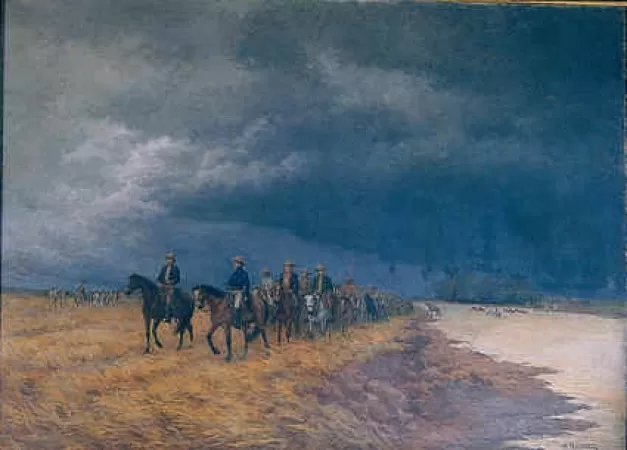 <p>El paso de los Llanos, 1819. &Oacute;leo de Jes&uacute;s Mar&iacute;a Zamora, 1910. 145 x 200 cm. Academia Colombiana de Historia, Bogot&aacute;.</p>