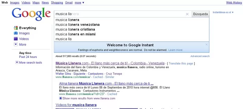 <p>Vista del nuevo servicio Google Instant.</p>
