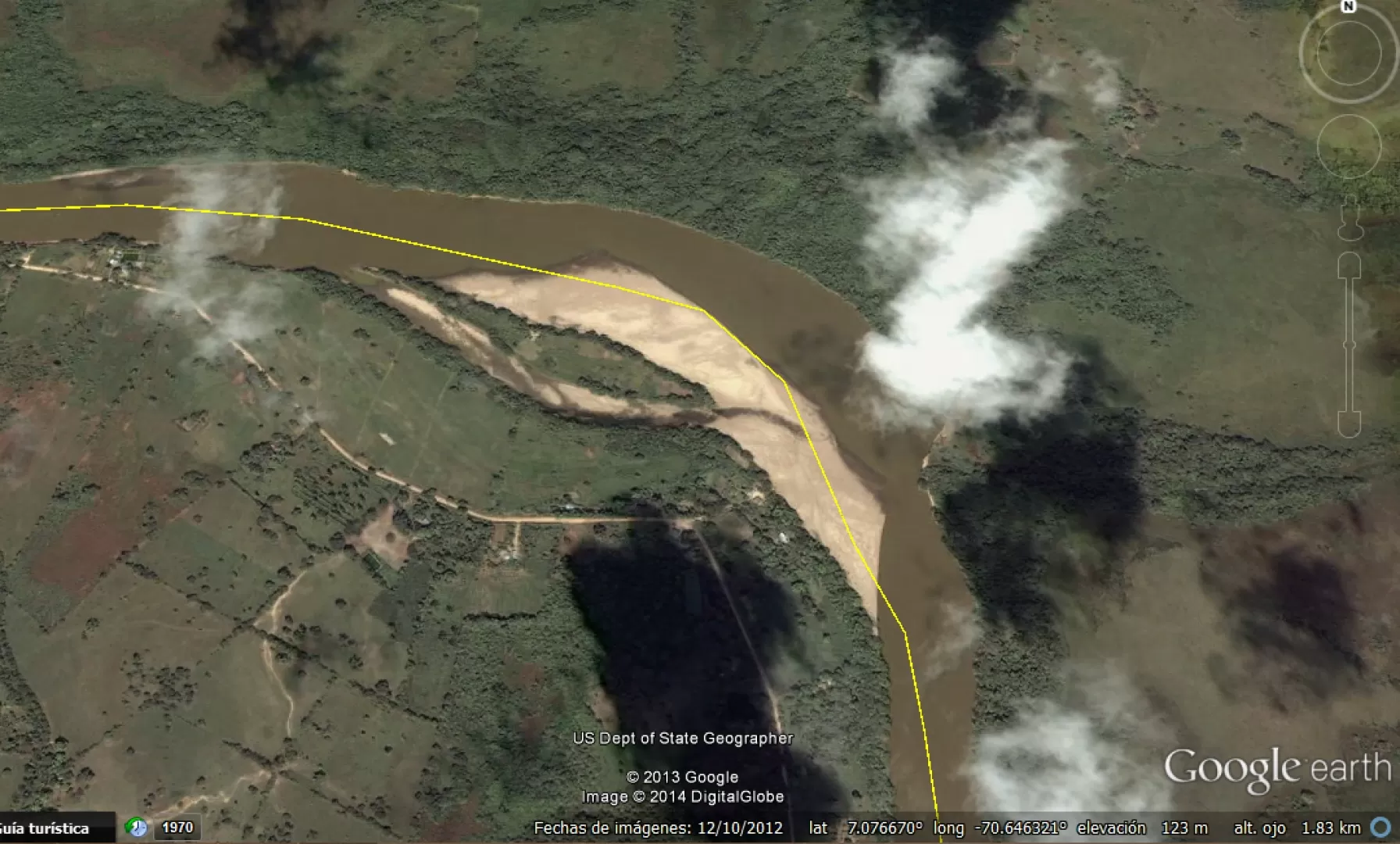 Sector del río Arauca donde desaparecieron el sacerdote Pedro Mera y el joven Dilvio Camargo, el pasado sábado 15 de marzo de 2014.
