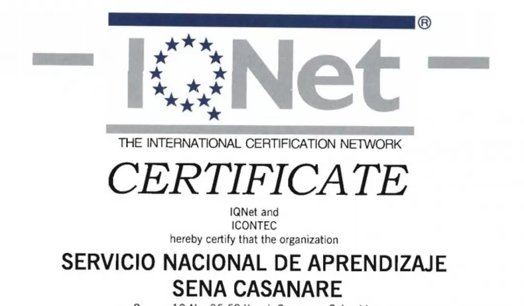 a Regional Casanare del SENA recibió certificación del Instituto Colombiano de Normas Técnicas y Certificación