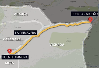 Adjudican contrato que deberá establecer cuál es la mejor ruta y las características que debe tener la vía  entre Puente Arimena, municipio de Puerto Gaitán,  en el departamento del Meta y Puerto Carreño, Vichada. Para este contrato el Invias destinará $22.400 millones.  