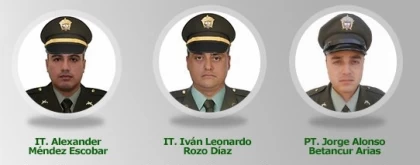 Policías asesinados con explosivos en carreteras de Aguazul, Casanare.  Intendentes Alexander Méndez Escobar, Juan Rozo y el patrullero Jorge Betancur