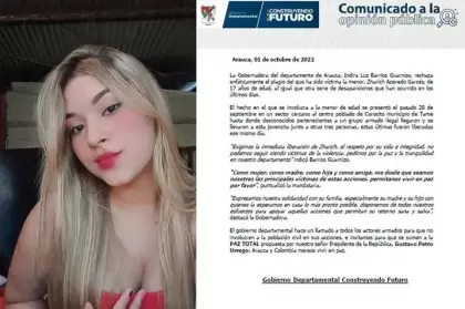 Secuestrada: Zharich Acevedo Garcés, de 17 años secuestrada en el municipio de Tame, Arauca.