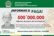 Este es el volante en el que se ofrece $500 millones de recompensa por información que conduzca con los responsables del asesinato de la Juez Gloria Constanza Gaona Rangel, asesinada en el municipio de Saravena, Arauca.  