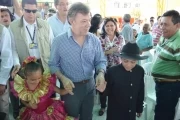 El presidente de Colombia a su llegada al colegio Cristo Rey donde se desarrollo la firma del contrato plan entre la Nación y el departamento de Arauca por 1,07 billones de pesos.