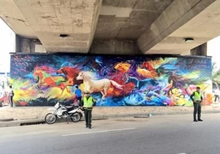 Alcalde de Villavicencio develó la intervención artística en el puente Hernando Durán Dussán sobre la glorieta de Postobón, en el marco de su Aniversario 175 de la ciudad.