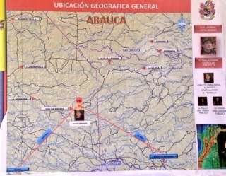 El ejército mostró un mapa del sector donde fue realizado el operativo militar que dejó 14 guerrilleros muertos, uno herido y otro desmovilizado.